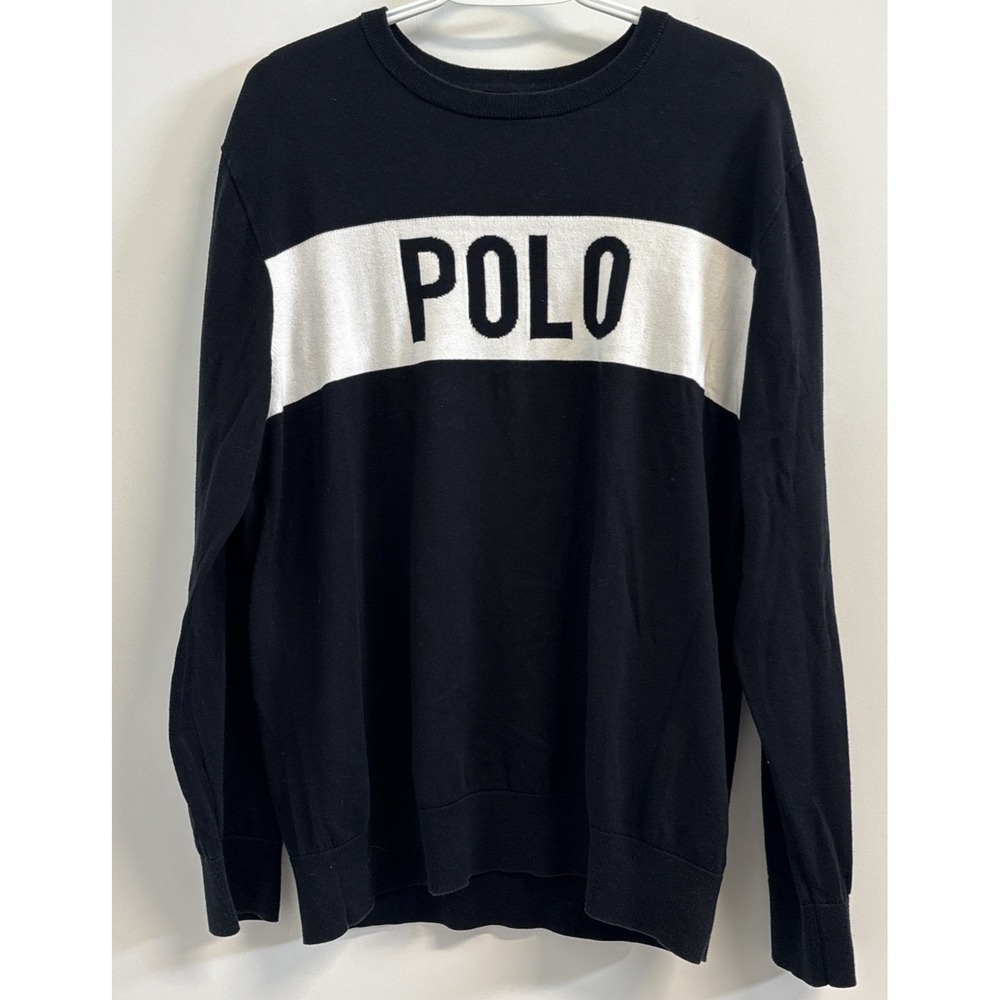 Polo Ralph Lauren Pima Cotton Sweater Mens Large Black Spell Out